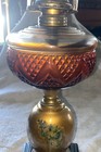 Antique SCOVILL MFG QUEEN ANNE PARLOR OIL LAMP Quilted Amber EAPG Victorian Era — photo 3