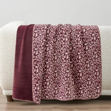Reversible Plum Plush Throw Blanket 127 x 177 cm Soft Fleece Sofa Bed Couch UK