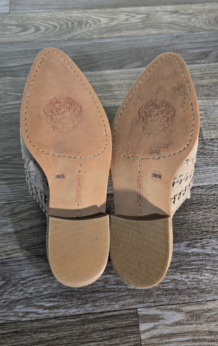 Vince Camuto Sona Mules Womens 5.5 Beige Woven Braided Leather Slip On Shoes