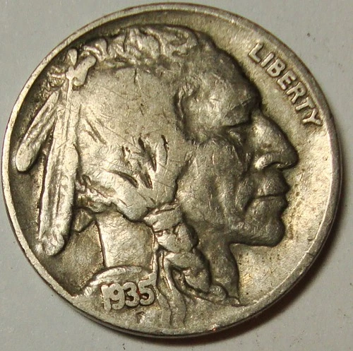 1935 5c Buffalo Nickel Coin #242 Fine 1/2 Horn Free Shipping