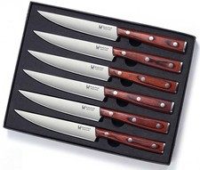 WALLOPTON Steak Knives Set of 6 - Ultra Sharp Straight Edge 6, Metallic