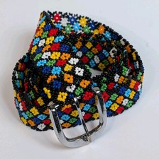 Women  s Vintage Handmade Southwestern Native Style Beaded Multicolor Belt Sz 32