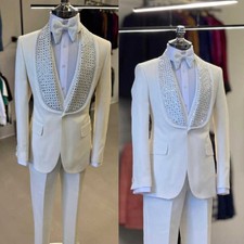 Rhinestone Cutout Shawl Lapel Tuxedo Suit For Grand Chapel Wedding Red Carpet