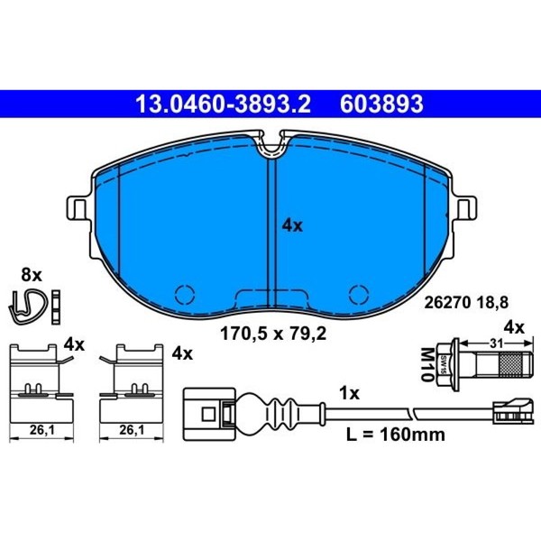 ATE 13.0460-3893.2 Bremsbelagsatz FüR VW California T6 Multivan SGF SGM SGN SHM-image