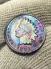 1893 Indian Head Cent Penny - AU++++++ Red & Blue Hue 4 Diamonds Gem Toned Gem