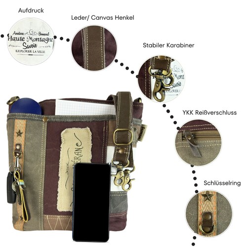 Sunsa Vintage Umhängetasche. Patchwork Schultertasche. Canvas Crossbody Tasche - Bild 6 von 7