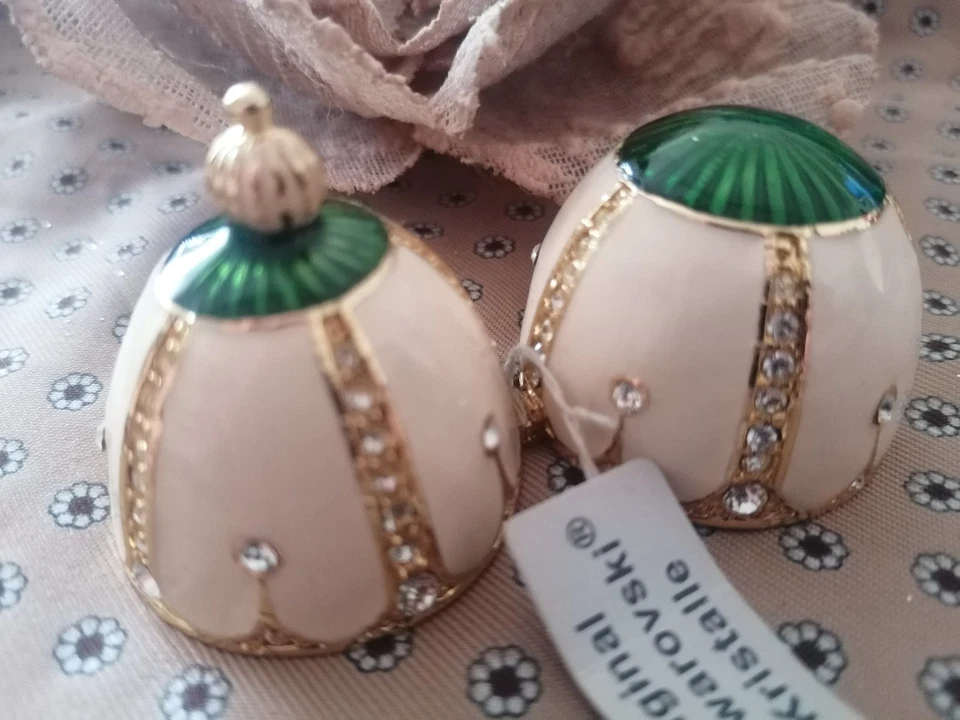 Perlen Ei Schmuck Dose Gold Perlmutt Swarovski Kristalle Fabergé Art Weihnachten - Bild 4 von 4