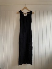 Giant Vintage Ladies Black Lace Sleeveless Slit Sides Maxi Dress Stretch UK 10