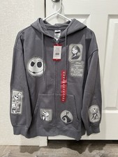 Disney The Nightmare Before Christmas Women  s Full Zip Up Multi Patch Hoodie XL