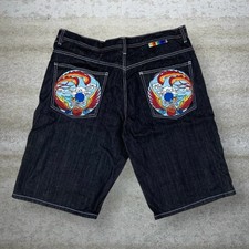 Vintage Y2K Skater Jean Shorts 40x14 Baggy Wide Leg Black Wash Denim 14" Inseam