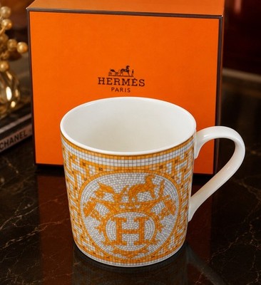 Hermes Gold Tone Coffee Mug - Box Included