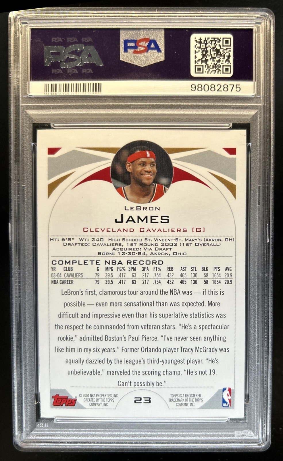 2004-05 Topps LeBron James #23 Cavaliers PSA 3 view 2
