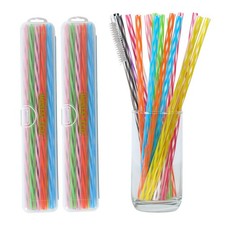 Reusable Plastic Drinking Stirrer Straws with Cleaner Brush, Assorted color T...
