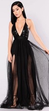 Fashion Nova Majestic Sequin Tulle Sequin Maxi Dress Black XS