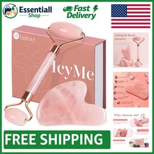 Portable Rose Quartz Face Roller and Gua Sha Set - Perfect for Puffiness Relief