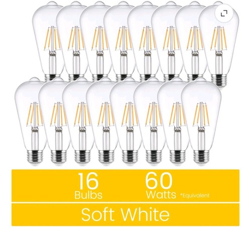[16 Pack] Great Value ST19 Vintage LED Light Bulb, (60W Equivalent), Dimmable