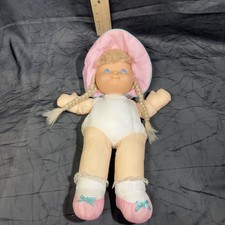 Vintage Fisher Price Puffalump Kids Blue Blonde Hair Eyed Baby Doll Plush 1992