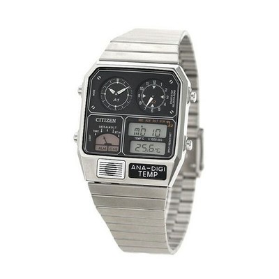 CITIZEN Ana-Digi Temp JG2101-78E Black Silver Reproduction Men Watch From Japan