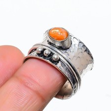 Ring Sunstone Gemstone Handmade 925 Sterling Silver Jewelry Size 7.5 E920