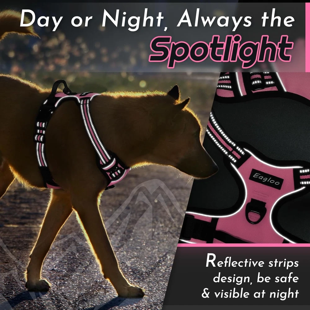 Dog Harness for Large Dogs, No Pull Service Vest with Reflective Strips and Cont