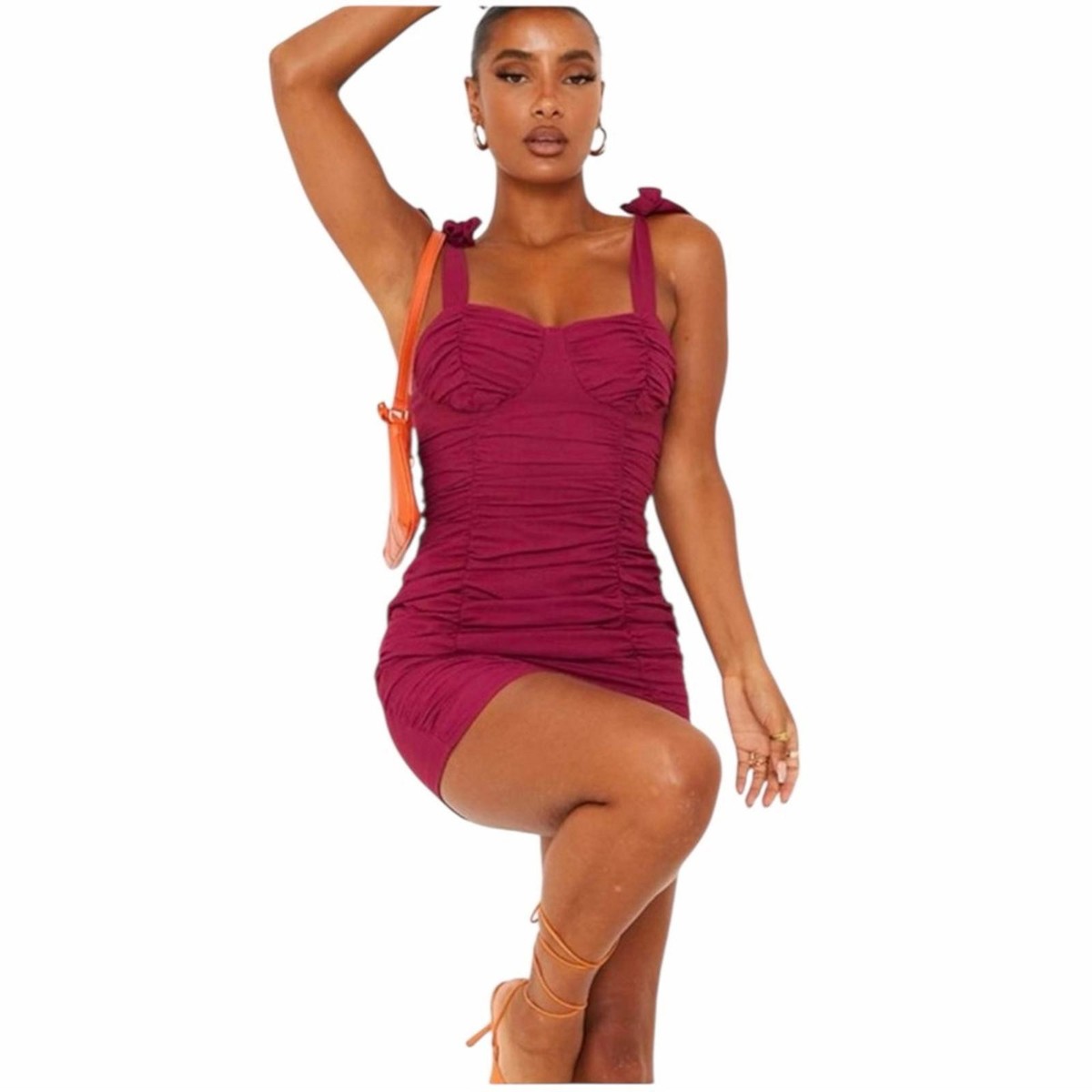 NWT PLT PrettyLittleThing Pink Plisse Detail Tie Strap Bodycon Dress Size 4