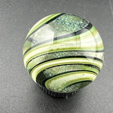 Contemporary Handmade Art Glass Marble .79" Swirl MIB, Green, Sparkles, UV Glow