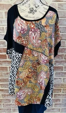 Lane Bryant Women’s 26/28 Knit Top Patchwork Black White Yellow Orange B54