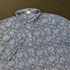 Johnnie O Polo Shirt Men XL Blue Floral Striped Hangin Out Hawaiian