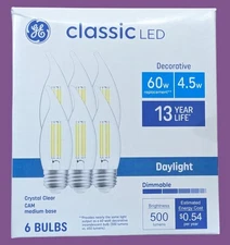 GE LED Decorative Bulbs 6-Pack 60W Replacement 4.5W Dimmable Daylight Med Base
