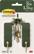 Image of Command Medium Wall Hooks Gold Tone Hook 2 Hooks, 4 Strips, Damage-Free Hanging