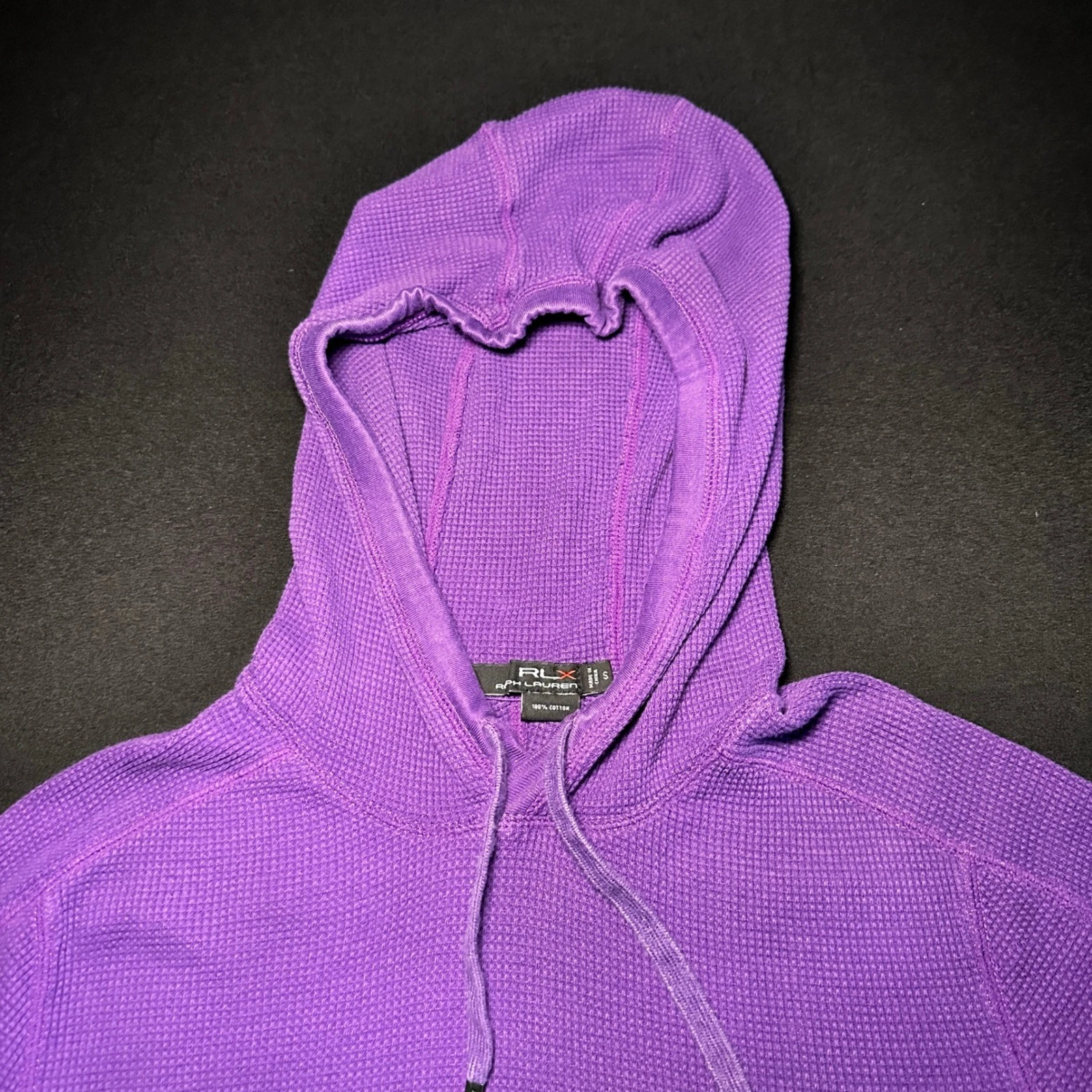 RLX Ralph Lauren Hoodie Mens Small Purple Waffle Knit Thermal Golf Activewear