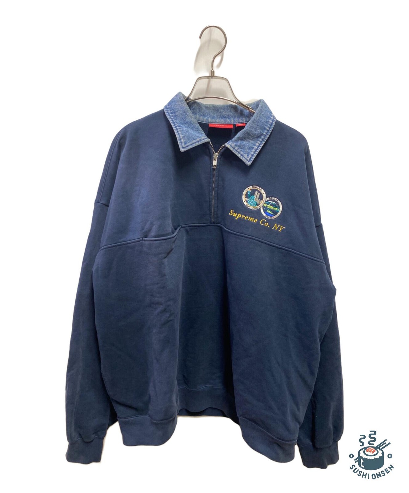 SUPREME Denim Collar Half Zip Sweatshirt Size: L Navy Men