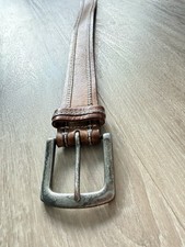 Vintage 70s Distressed Full-Grain Leather Belt - Tan w/ Contrast Stitch