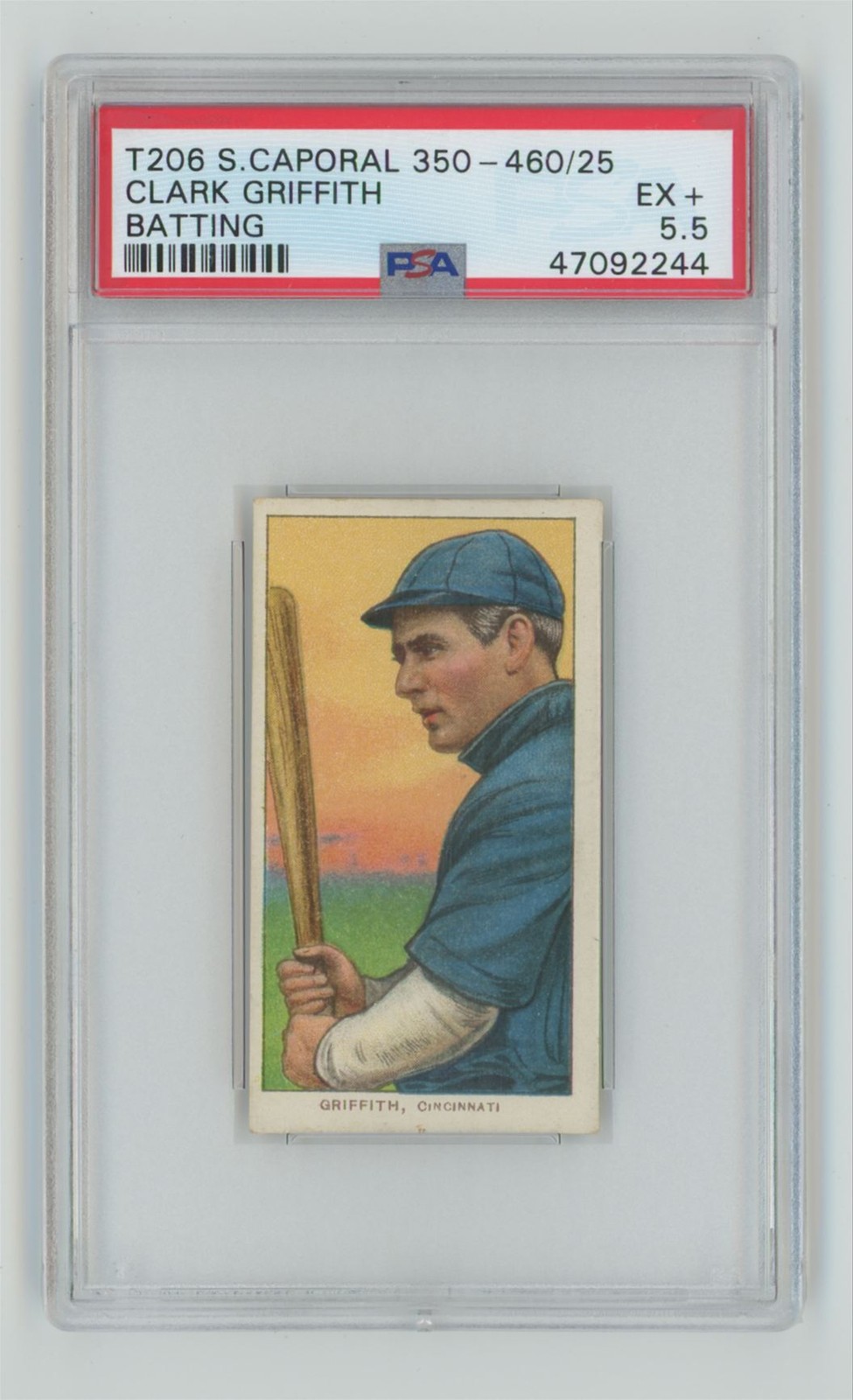 1909 SWEET CAPORAL T206 WHITE BORDER CLARK GRIFFITH PSA 5.5 CINCINNATI BATTING