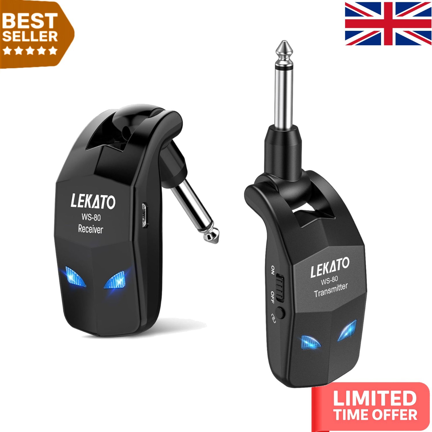 Rechargeable Wireless Guitar System - 2.4GHz Transmitter & Receiver for Bass
