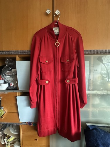 Moschino Cheap and Chic, Vintage MOSCHINO Cheap and Chic Red Wool Coat Dress Heart Zip Made in Italy