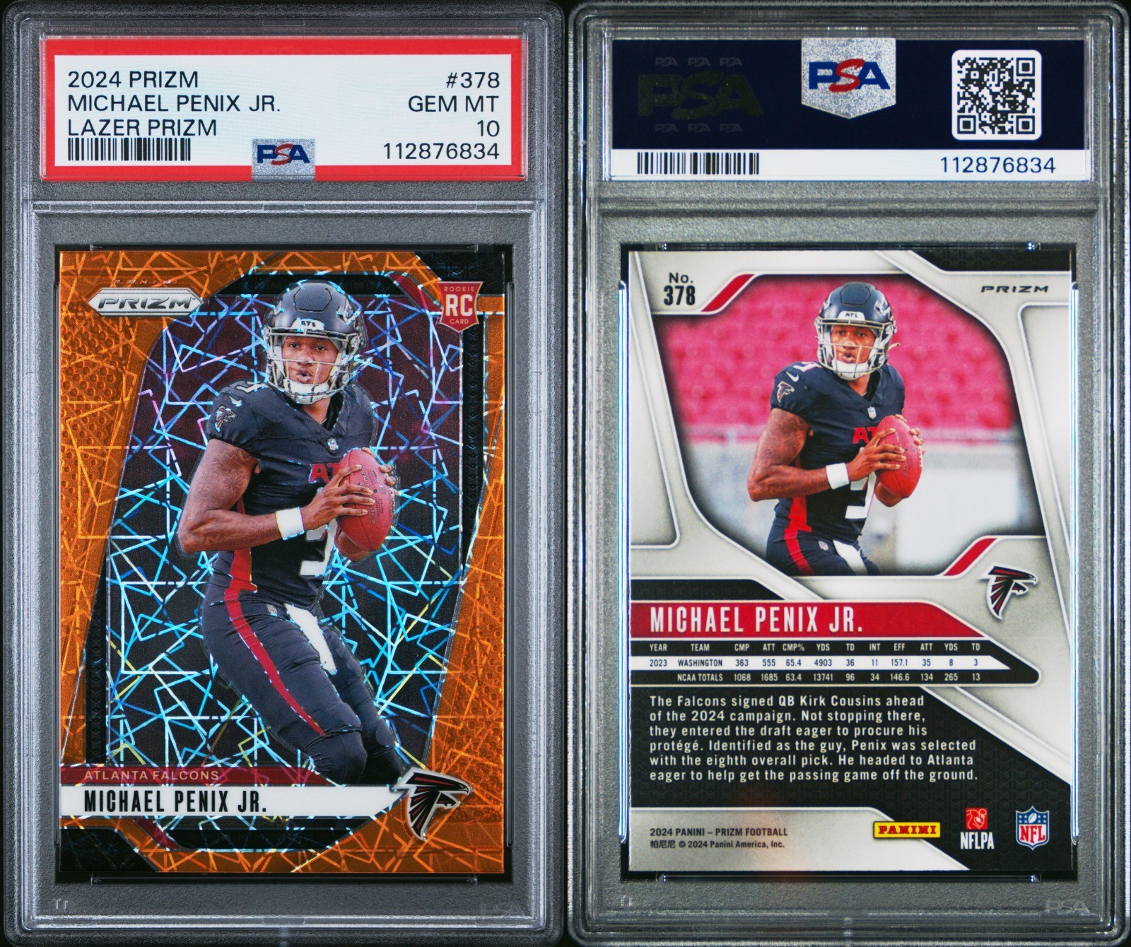 PSA 10 2024 Panini Prizm Prizms Lazer #378 Michael Penix Jr. RC Atlanta Falcons