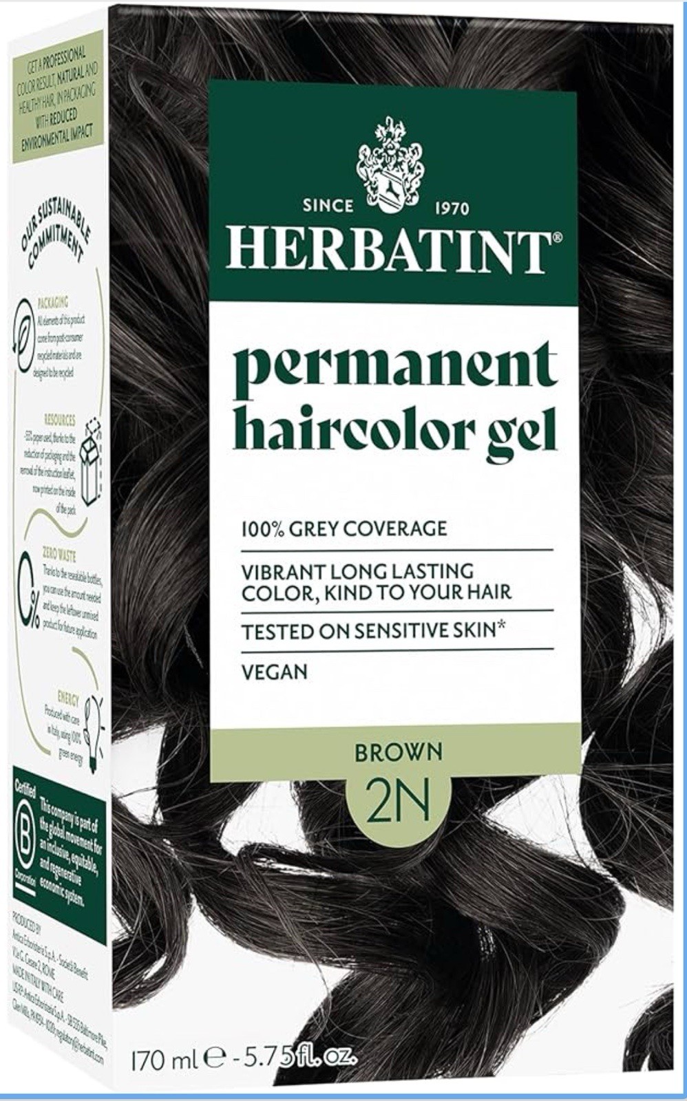 Herbatint 2N Brown Permanent Hair Dye &ndash; 5.75 fl oz &ndash; Pac