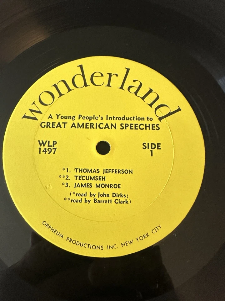A Young People's Introduction To Great American Speeches - Wonderland 1968 LP NM - Image 2 of 4
