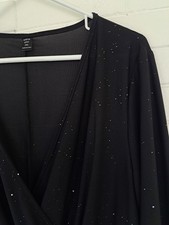 Shein Curve 2XL Dress Black Sparkles Night Sky Long Sleeves V Neck Stretch