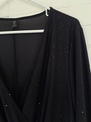 Shein Curve 2XL Dress Black Sparkles Night Sky Long Sleeves V Neck Stretch