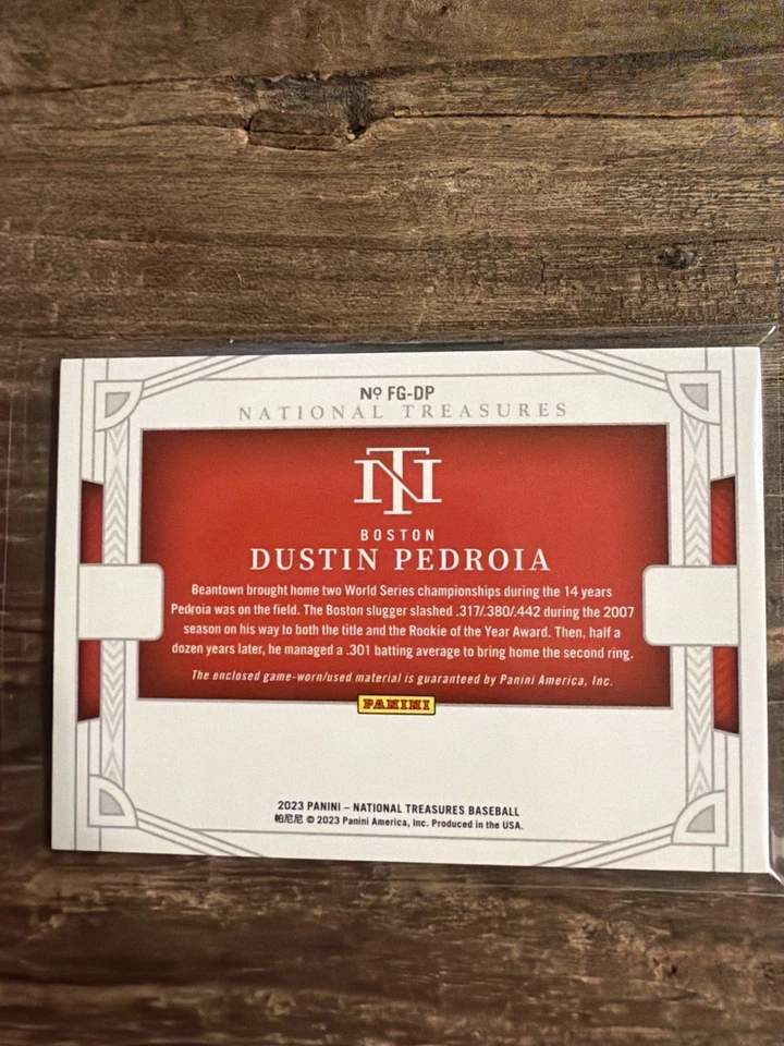 2023 Panini National Treasures Дастин Педройя игровая реликвия футболки /99 Red Sox - Изображение 2 из 2