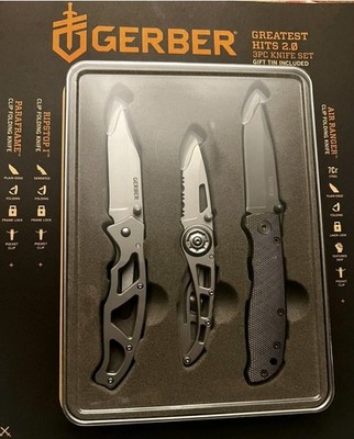 Gerber Greatest Hits 3 Piece Knife Set - beautiful Tin storage.  Folders blades