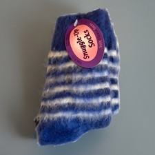 Womens Snuggle-Up Socks Fleece Royal Blue White Striped Acrylic Blend Crew 9-11