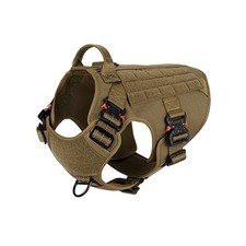 ICEFANG Tactical Dog Harness for Large Dogs,Full Metal Buckles Dog Vest Brown