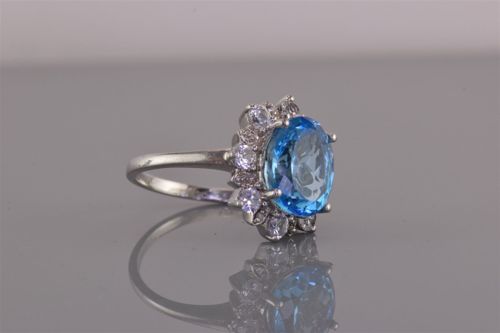 SJM Sterling Silver Blue & White Topaz Halo Burst Diamond Band Ring 925 Sz: 9