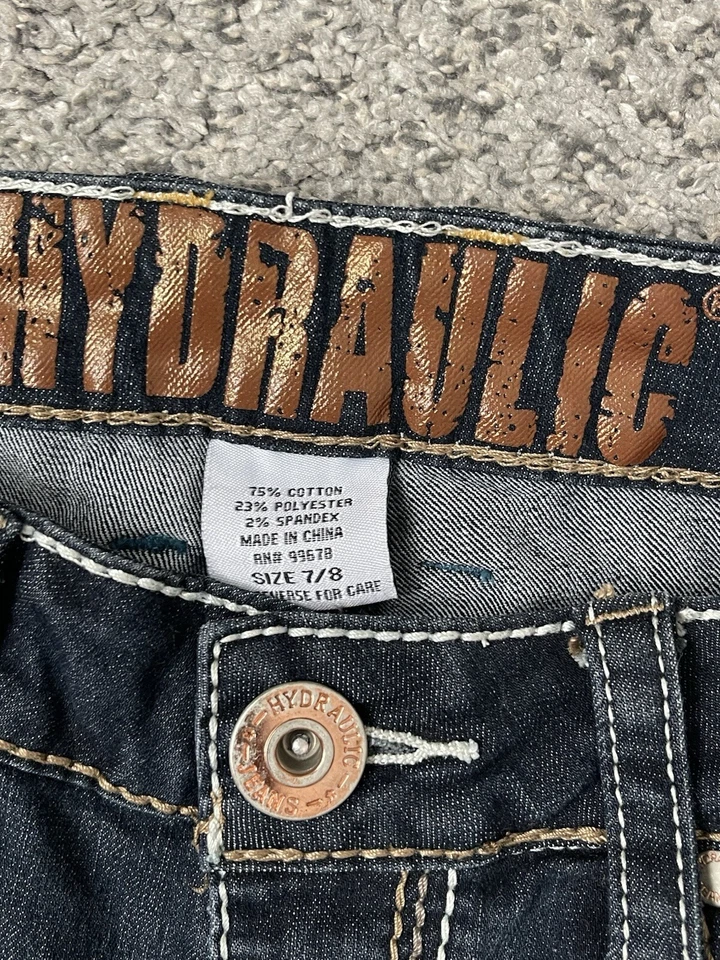 Pantalones cortos hidráulicos Lola Jean Demim 7/8 lavado oscuro puños bling bermuda Foto 4 de 4