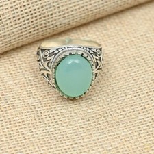 Aqua Chalcedony Gemstone Ring Handcrafted Ring 925Sterling Silver Boho Ring Gift