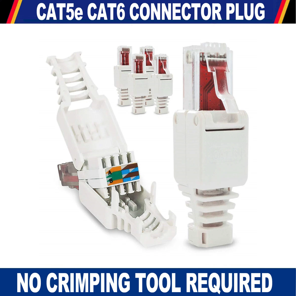 10X CAT 5e 6 RJ45 ETHERNET CABLE CONNECTOR END PLUG NO CRIMPING NEEDED TOOL FREE