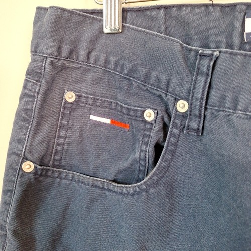 Vtg 90s Blue Tommy Hilfiger All Cotton Work Pants Relaxed Big Logo Men Sz 36x30 - Picture 2 of 8